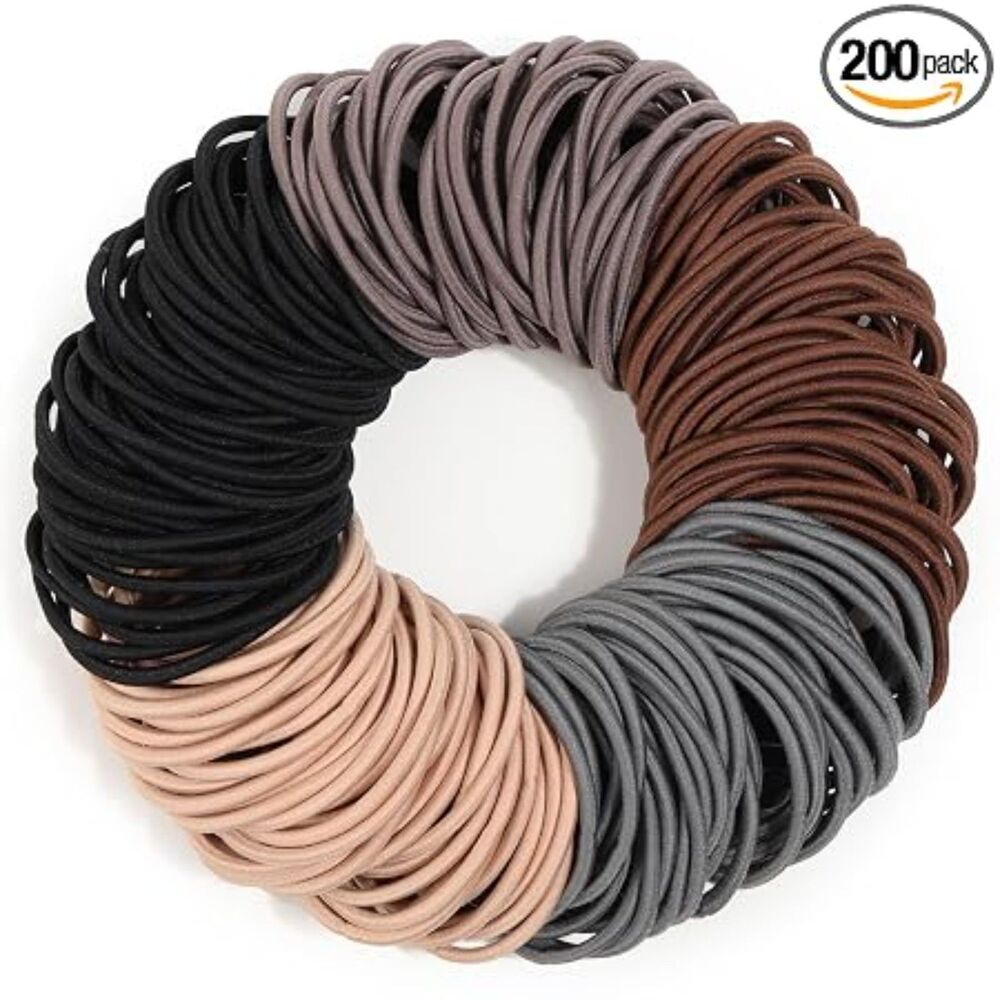 Women's 200 Pcs Neutral Hair Ties Elastics Ponytail Bands for Thick Curly Hair